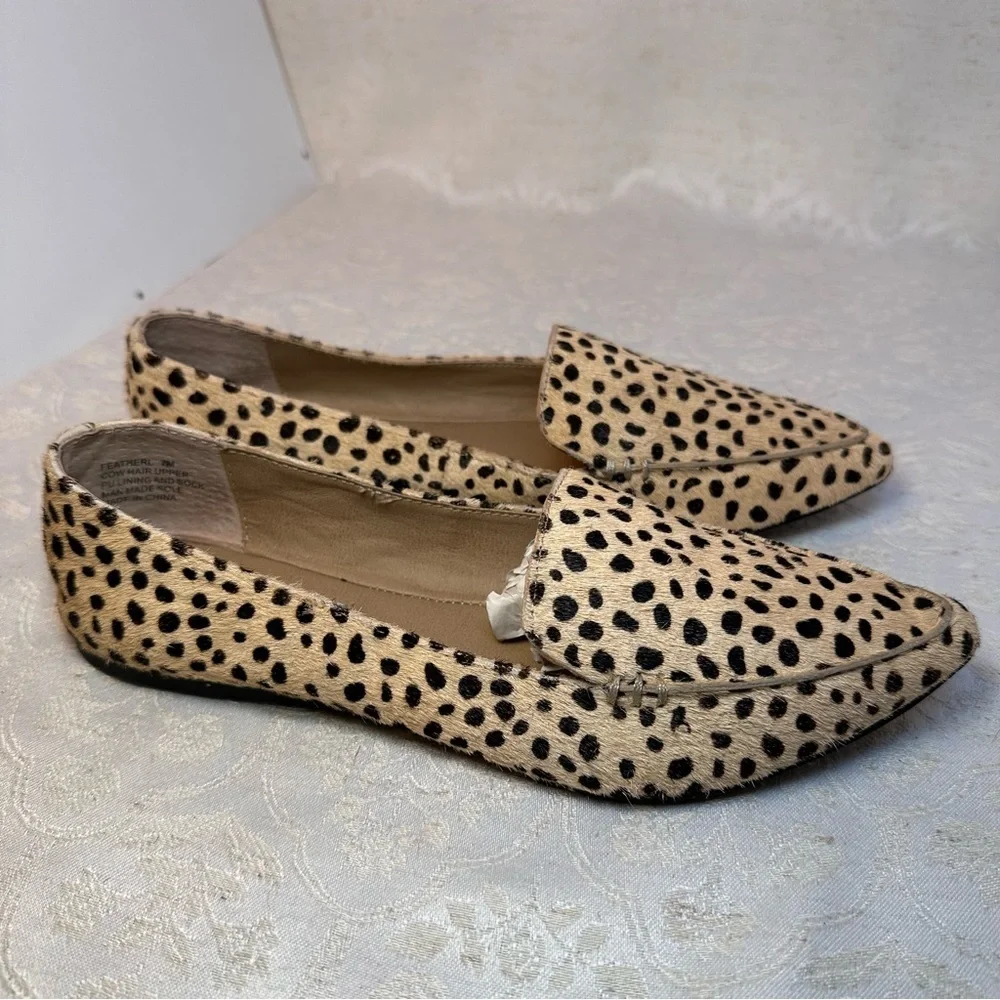 Steve Madden Feather Leopard Print Cow Hair  Black and Tan Womens Loafers Size 7